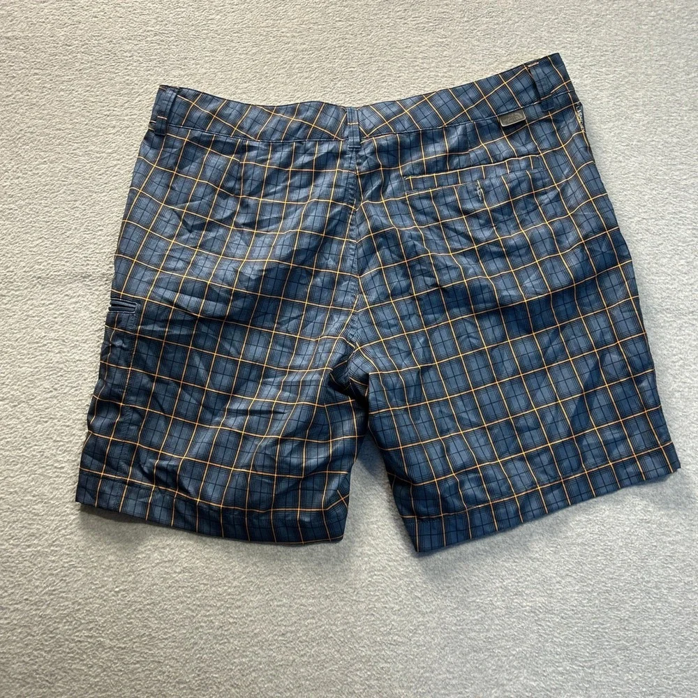 The North Face Cargo Shorts Mens 36 Blue Orange Plaid Outdoor Hiking Casual Fit
